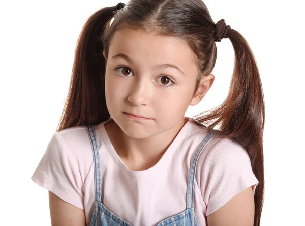 Apologizing Little Girl White Background — Stock Photo, Image