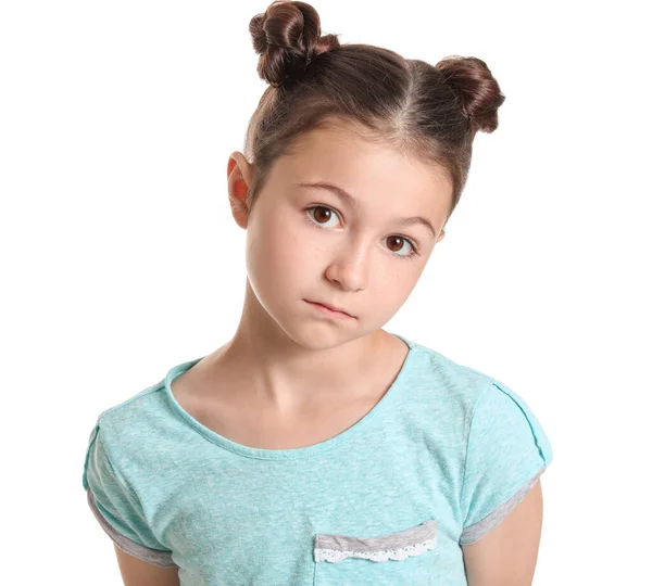 Apologizing Little Girl White Background — Stock Photo, Image