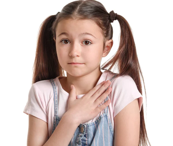 Apologizing Little Girl White Background — Stock Photo, Image