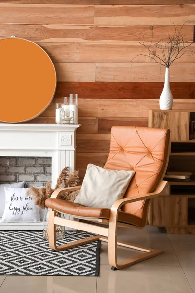 Stylish Fireplace Armchair Interior Living Room — Stock Photo, Image
