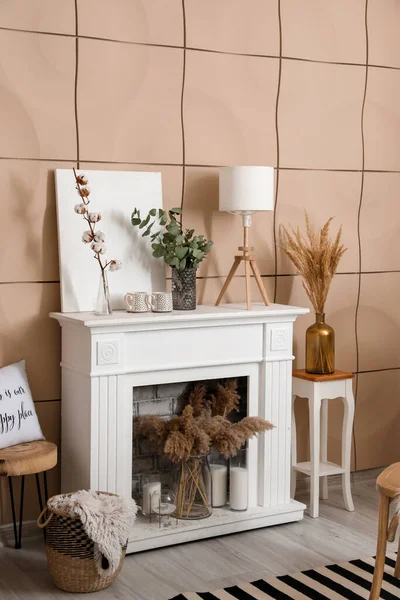 Stylish Fireplace Interior Living Room — Stock Photo, Image