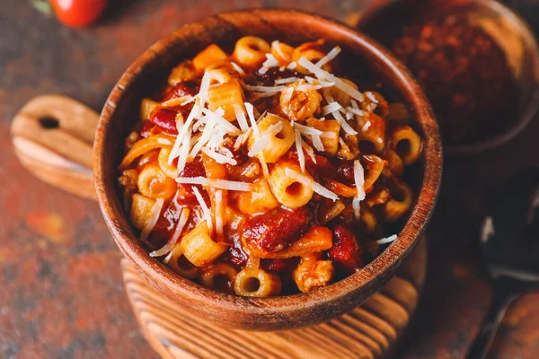 Bowl Tasty Pasta Beans Table — Stock Photo, Image