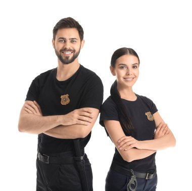 Beyaz arka planda polis memurları