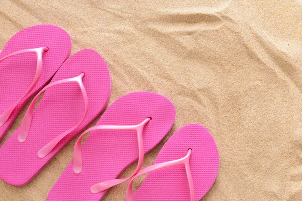 Stylish Flip Flops Beach Sand — Stock Photo, Image