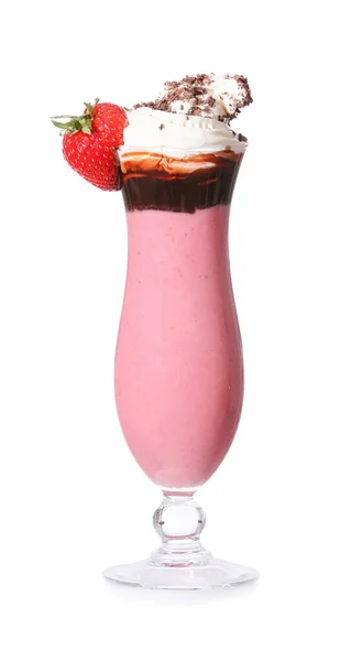 白底草莓奶昔一杯 — 图库照片