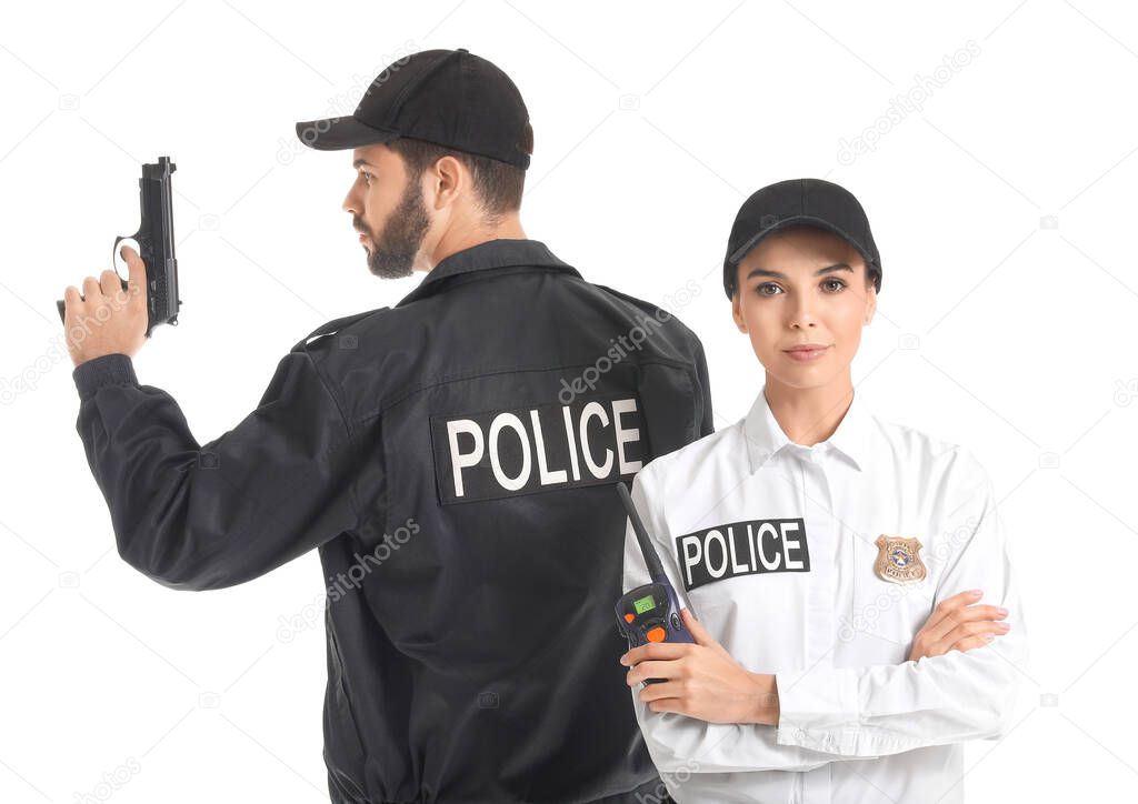 Police officers on white background