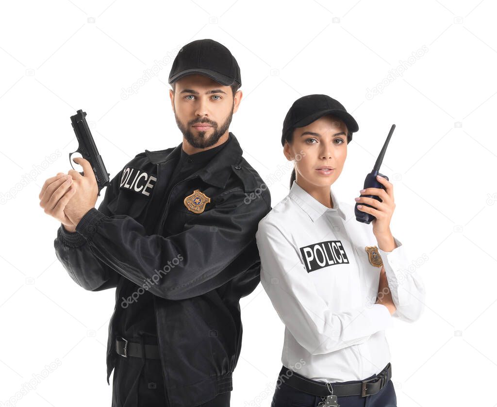 Police officers on white background