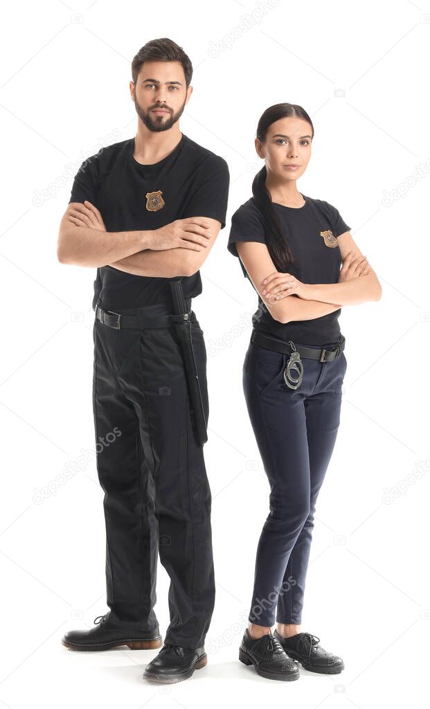 Police officers on white background