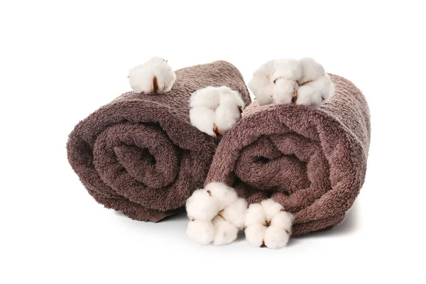 Cotton Flowers Soft Towels White Background — Stock Photo, Image