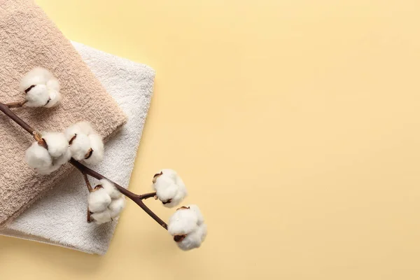 Cotton Flowers Soft Towels Color Background — Stock Photo, Image