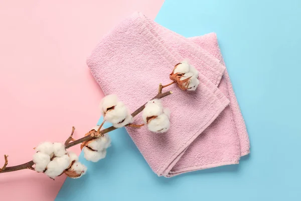 Cotton Flowers Soft Towel Color Background — Stock Photo, Image