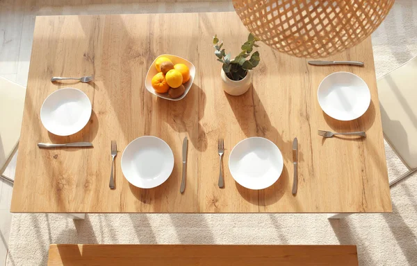 Table Set Modern Stylish Dining Room Top View — Stock Photo, Image