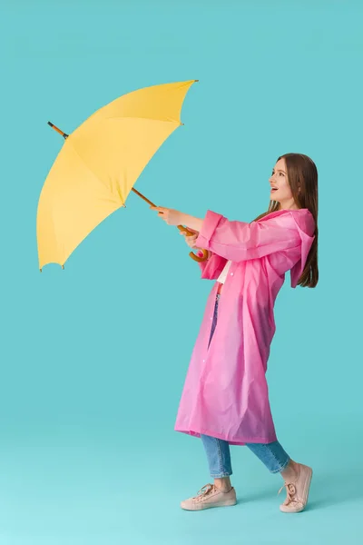 Mulher Bonita Com Guarda Chuva Fundo Cor — Fotografia de Stock