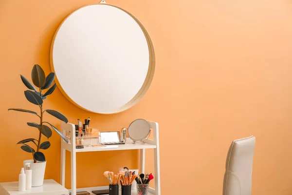 Rack Decorative Cosmetics Mirror Modern Makeup Room — Stock Photo, Image