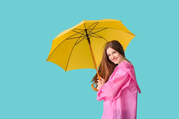 Mulher Bonita Com Guarda Chuva Fundo Cor — Fotografia de Stock