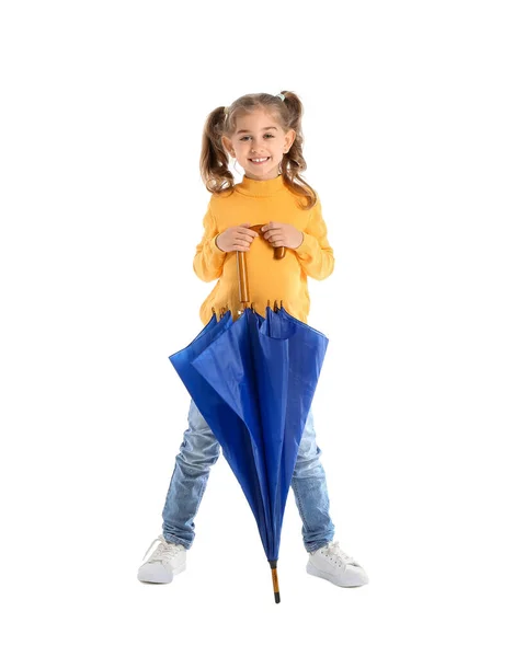 Bonito Menina Com Guarda Chuva Fundo Branco — Fotografia de Stock