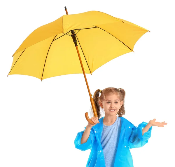 白い背景の傘を持つかわいい女の子 — ストック写真