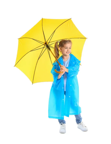 Bonito Menina Com Guarda Chuva Fundo Branco — Fotografia de Stock