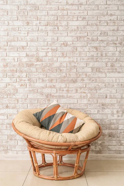 Papasan Chair Soft Cushion Brick Wall Room — Stock Photo, Image