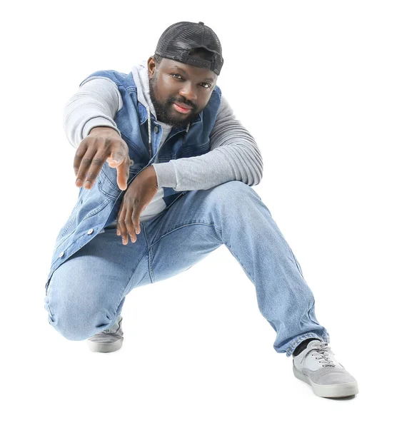 Beyaz Arka Planda Erkek Afro Amerikan Hip Hop Dansçısı — Stok fotoğraf