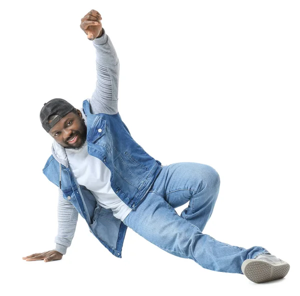Male African American Hip Hop Dancer White Background — Stock Photo, Image