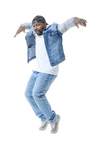 Muž Afroameričan Hip Hop Tanečník Bílém Pozadí — Stock fotografie