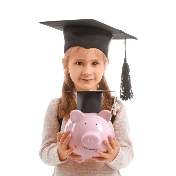 Niña Con Ahorros Para Educación Sobre Fondo Blanco —  Fotos de Stock