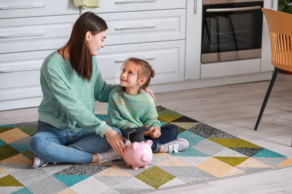 Little Girl Her Mother Savings Education Home — Stock Photo, Image