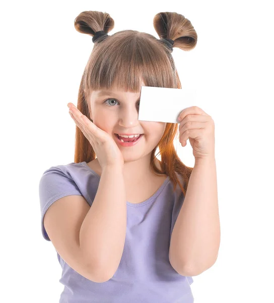 Little Girl Business Card White Background — Stock Photo, Image