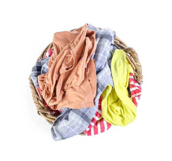 Basket Dirty Clothes White Background — Stock Photo, Image