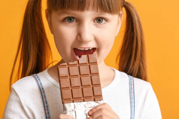 Cute Funny Girl Chocolate Color Background — Stock Photo, Image