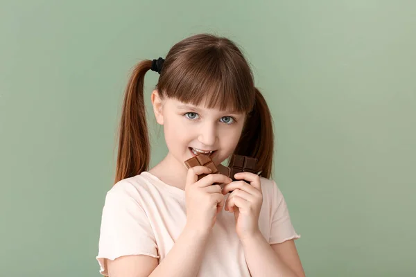 Cute Funny Girl Chocolate Color Background — Stock Photo, Image