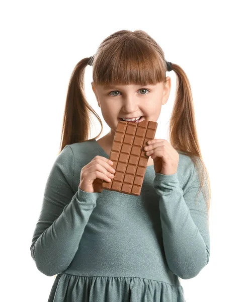 Cute Funny Girl Chocolate White Background — Stock Photo, Image