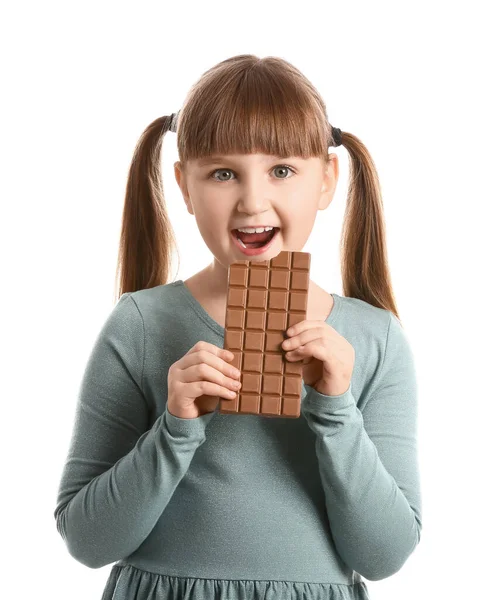 Cute Funny Girl Chocolate White Background — Stock Photo, Image