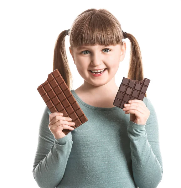 Cute Funny Girl Chocolate White Background — Stock Photo, Image