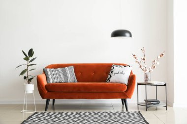 Rahat kanepesi olan modern bir oda.