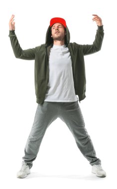 Beyaz arka planda erkek hip-hop dansçısı