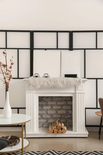 Interior Modern Room Fireplace — Stock Photo, Image