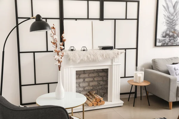 Interior Modern Room Fireplace — Stock Photo, Image