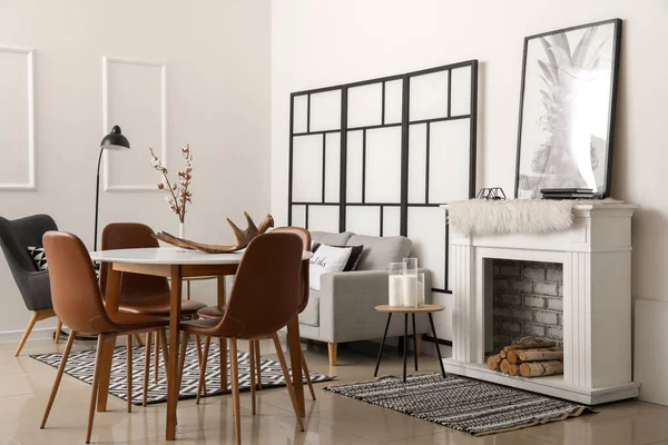 Interior Modern Room Fireplace — Stock Photo, Image