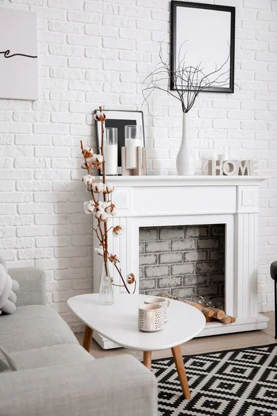 Stylish Fireplace Table Interior Living Room — Stock Photo, Image