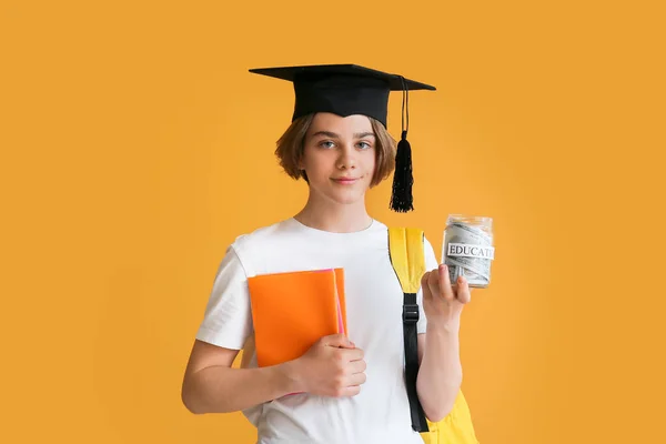 Teenage Boy Savings Education Color Background — Stock Photo, Image