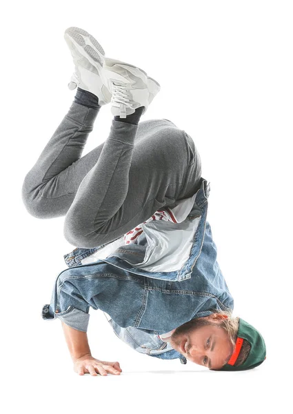 Man Hip Hop Dansare Vit Bakgrund — Stockfoto