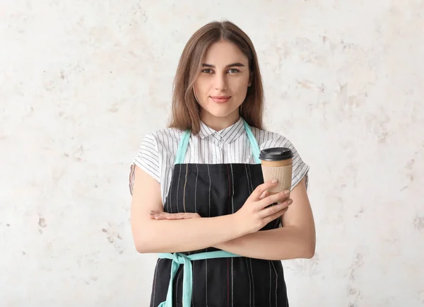 Female Barista Light Background — Stock Photo, Image