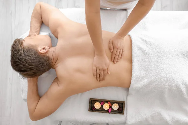 Handsome Man Receiving Massage Spa Salon — Stock Photo, Image