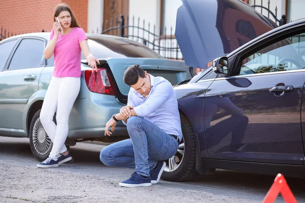 Stressed Drivers Broken Cars Accident — Stock Photo, Image