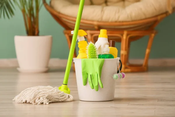Set Cleaning Supplies Floor Room — Stock Photo, Image