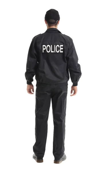 Handsome Policeman White Background Back View — Stock Photo, Image