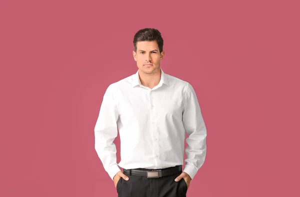 Young Businessman Stylish Shirt Color Background — Stock Photo, Image