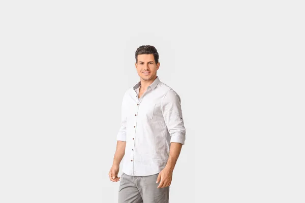 Young Businessman Stylish Shirt Light Background — Stock Photo, Image